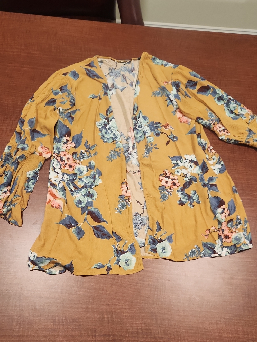 Gimmickd Mustard Floral Open-Front Kimino
